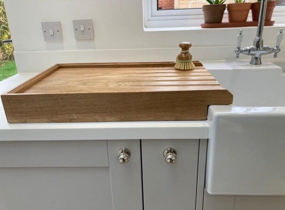 Large Raised Solid Oak Draining Board for belfast sink For Quality all Our Oak boards screwed and glued with oak dowels to cover not nailed