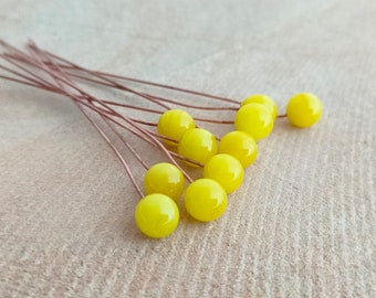 10 balls 4 mm, lampwork headpins copper, yellow