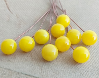 10 balls 8 mm, lampwork headpins copper, yellow