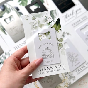 Greenery Flaschenöffner Hochzeit Gastgeschenke mit Karte - Personalisierter Flaschenöffner in Kreditkartengröße mit Dankeschön - Weitere Farben erhältlich