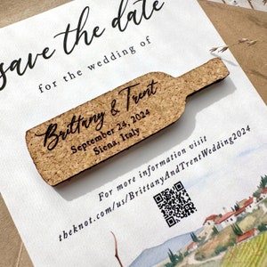 Wine Bottle Cork Save the Date Magnets: Personalized Laser Engraved Wedding Invitation and Favors with Winery Themed Card