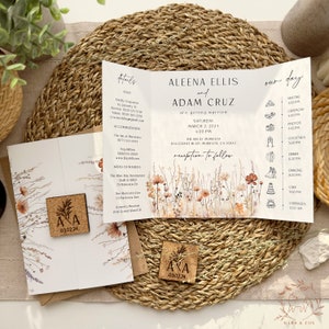 Wildflower Wedding Invitation with Personalized Cork Magnet - Announce your special day in style