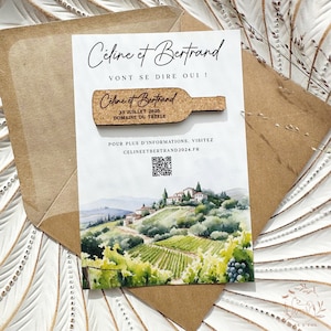 Winery Cork Save the Date Magnets: Personalized Wine Bottle Laser Engraved Wedding Invitation and Favors with Vineyard Themed Card