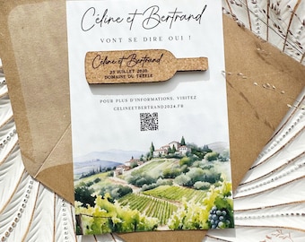 Winery Cork Save the Date Magnets: Personalized Wine Bottle Laser Engraved Wedding Invitation and Favors with Vineyard Themed Card