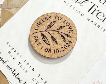 Cheers to Love Save the Date Magnets with Minimalist Cards - Personalized Cork Wedding Invitations