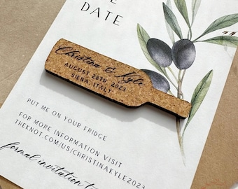 Wine bottle Save the Date Magnet with Card - Vineyard Wedding Invitation - Personalized Engraved Save the Dates