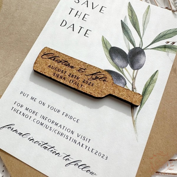 Wine bottle Save the Date Magnet with Card - Vineyard Wedding Invitation - Personalized Engraved Save the Dates