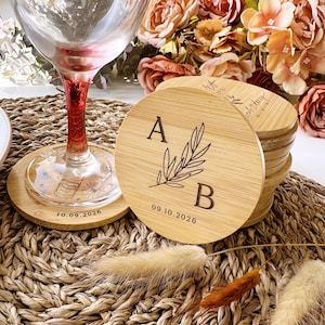 Dessous de verre en bois gravés personnalisés - Cadeaux idéaux pour les mariages rustiques, les baptêmes, Noël, Thanksgiving
