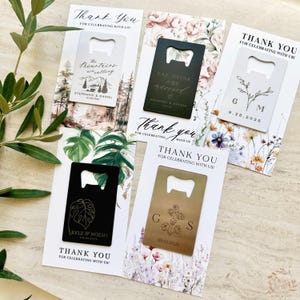 Flaschenöffner Gastgeschenke mit Karte - Personalisierter Kreditkarten Flaschenöffner - Drei Farben: Silber, Schwarz oder Weiß mit Dankeschön