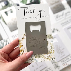 Abridor de garrafas de prata, lembrancinhas de casamento com cartão de flores silvestres - Abridor de garrafas personalizado em tamanho de cartão de crédito - Mais cores disponíveis