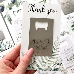 Ouvre-bouteille verdure, cadeaux de mariage avec carte fougère forestière - Ouvre-bouteille personnalisé au format carte de crédit - Plus de couleurs disponibles