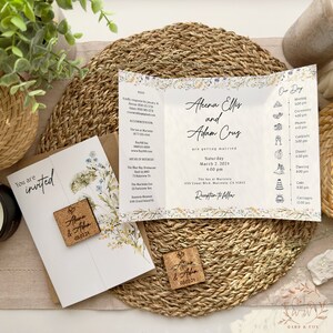 Wildflower Wedding Invitation with Personalized Cork Magnet - Announce your special day in style