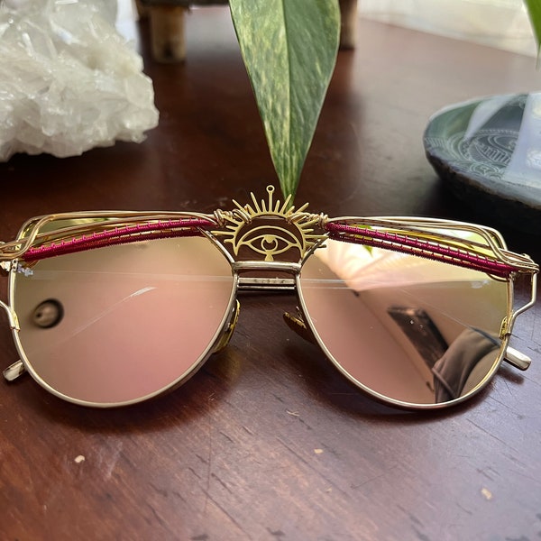 Pink and Gold Reflective Wire Wrapped Sunglasses