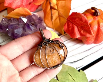 Spooky Pumpkin Wire Wrapped Pendant – Perfect for Halloween Lovers