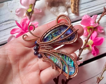 Wire Wrapped Dichroic Glass Butterfly Pendant