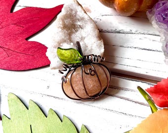Small Pumpkin Wire Wrapped Pendant #3 – Perfect for Halloween Lovers
