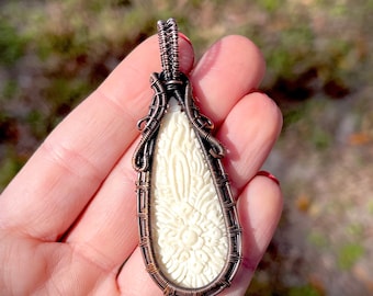 Etched Bone Sacred Geometry Mandala Pendant