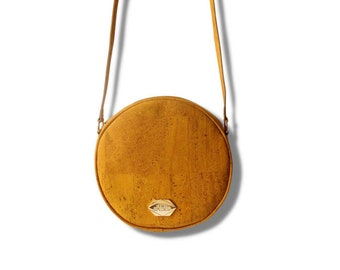 Circle Bag - Runde Handtasche in Mustard Kork (Gelb)