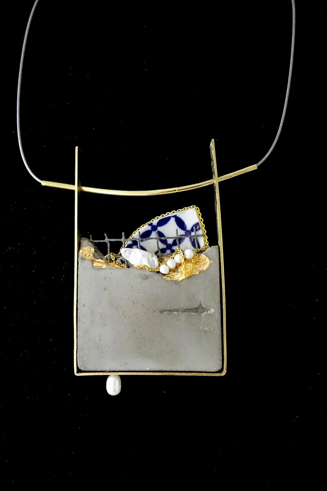 NEW Necklace With Concrete and Gold Pendant Contemporary Etsy