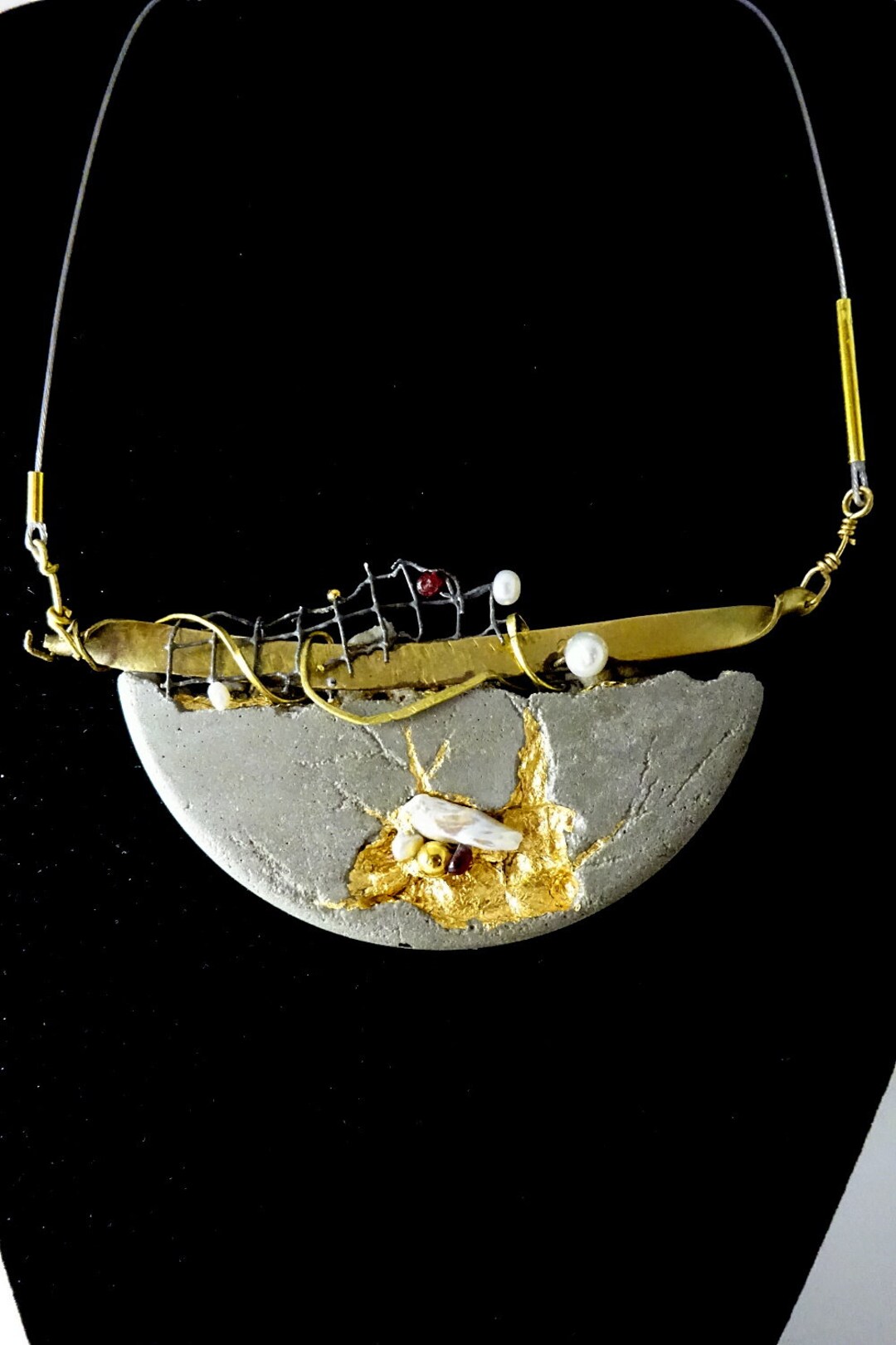 Concrete and Gold Pendant Necklace Contemporary Jewel Etsy