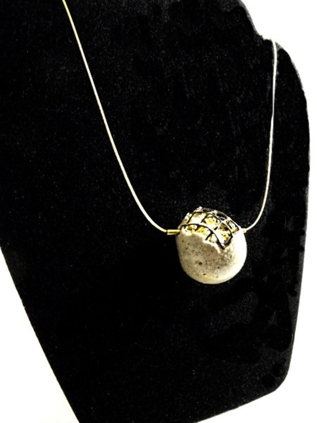 Concrete and Gold Pendant Necklace Contemporary Jewel Etsy