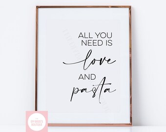 Printable 'All you need is love and pasta' Wedding Sign // Food Table Minimalist Handwritten Style // Digital PDF Download Cutting File