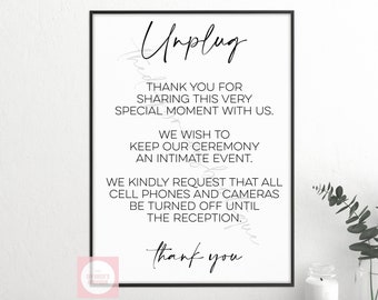 Printable 'Unplug' Unplugged Ceremony Wedding Sign Minimalist // Digital PDF Download PNG/SVG Cutting File