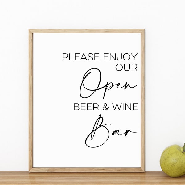 Printable Open Beer And Wine Bar Sign // PNG/SVG Cutting File // PDF Digital Download // Minimal Style Wedding Reception Signage