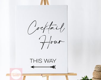 Printable 'Cocktail Hour This Way' Signe minimaliste gauche // Digital PDF Télécharger PNG/SVG Cutting File