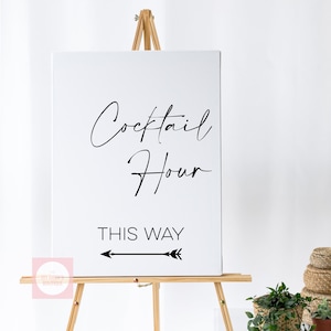 Printable &#39;Cocktail Hour This Way&#39; Sign Minimalist Left // Digital PDF Download PNG/SVG Cutting File