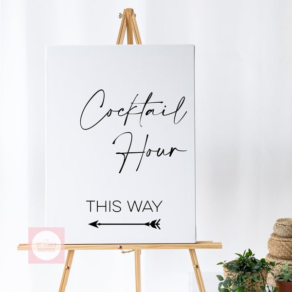 Printable 'Cocktail Hour This Way' Sign Minimalist Left // Digital PDF Download PNG/SVG Cutting File