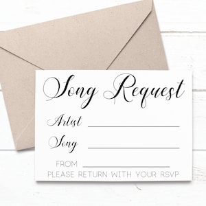 Carte de demande de chanson - Fichier de mariage de calligraphie imprimable PDF, PNG et SVG pour Do it Yourself Wedding Stationery