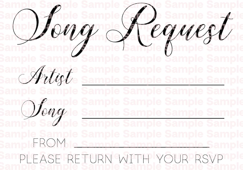 Song Request Card Printable Calligraphy Wedding PDF PNG