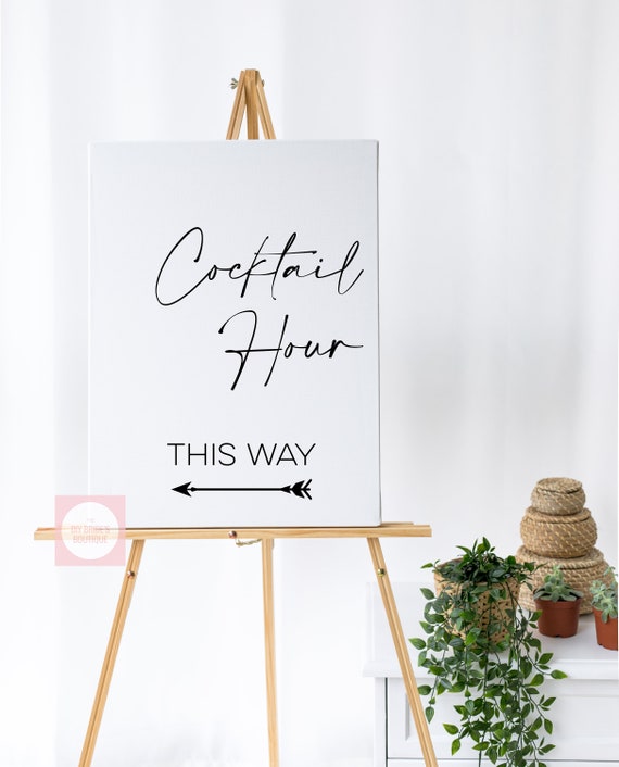 Printable 'Cocktail Hour This Way' Sign Minimalist Left // Digital PDF Download PNG/SVG Cutting File