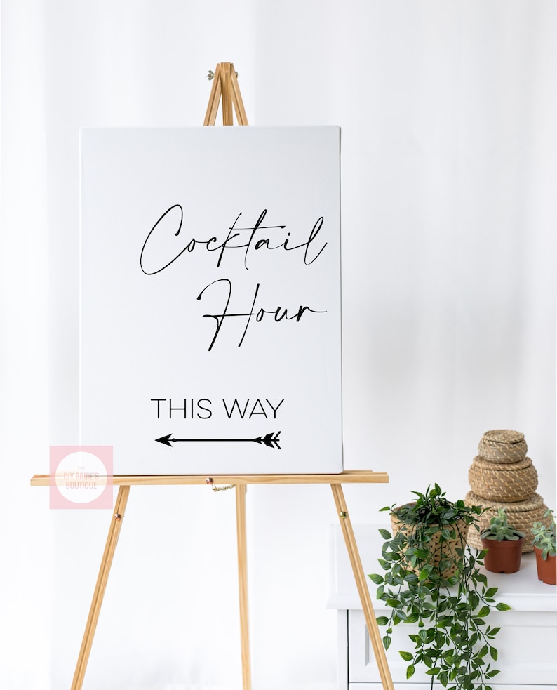 Printable 'Cocktail Hour This Way' Sign Minimalist Left // Digital PDF Download PNG/SVG Cutting File image 1