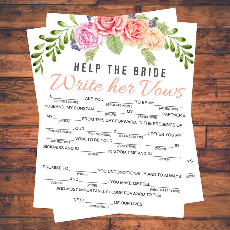 Help the Bride Write Her Vows Bridal Shower Game Mad Libs Etsy Ireland
