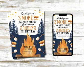 S'mores Birthday Invitation: Campfire Theme (Printable Invite)
