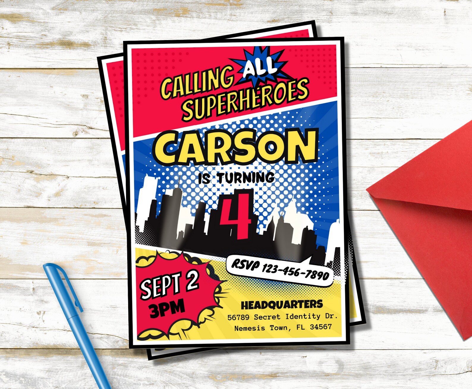 Superhero Invitation, Comic Birthday Invite, Superhero Birthday Party ...