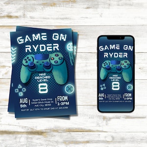 Gamer Invitation, Video Game Birthday Invite, Controller Birthday Invitation, Gamer Party, Canva Template, Editable Invitation, Neon Invite