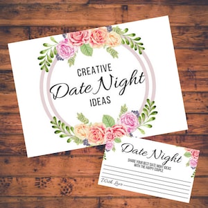 Date Night Ideas Cards and Sign For Bridal Shower | Instant Download