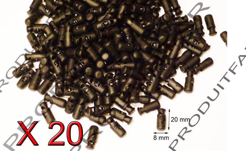 20 Stops Tube FIN Stop Cordon Laces Black Plastic Ball 20X8 MM image 1