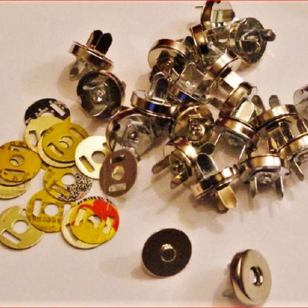 Lot De 20 Sets , Boutons Pression  14 mm , Fermeture, Aimant ,Magnetique,Metal Argente ,Pochette ,Sacoche