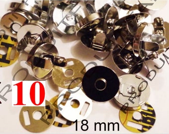 Bouton Magnétique Pression ,Fermoir ,Snaps  ,set de 10 ,Sacs,  Manteau, Porte-monnaie, Argent 18 mm