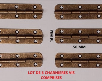 Lot  6 Charnière Longue Bronze Ebéniste  Meuble Coffre Coffret Bijoux Commode Vis incluses
