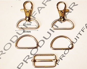 Lot de 3 Nécessaire à Bandoulières Chromé Anneau Mousqueton passant Sac Cabas 30 MM