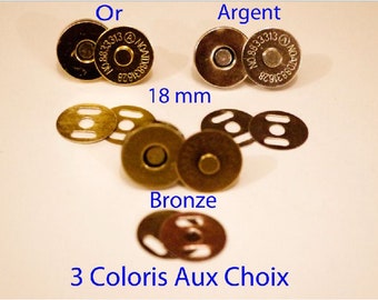 Bouton   Pression  Métal    Fermoir  Snaps  Set de 10 Pièces  ,   3 Couleurs Aux Choix Bronze Or Et Argent Diam 18 mm