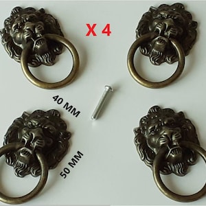 Furniture Handle Set of 4 Pieces with Dark Bronze Lion Head Handle For Heavy Drawer Furniture 40x50 mm