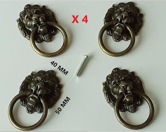 Poignée de Meuble Lot de 4 Pièces à Anse Tète de Lion Bronze Foncé Pour Tiroir Lourd Meuble de Métier  40x50 mm