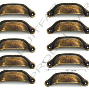 Lot 10 Iron Shell Handles for Drawer Furniture, Dresser, Buffet, Cabinetmaking Bronze 98 mm