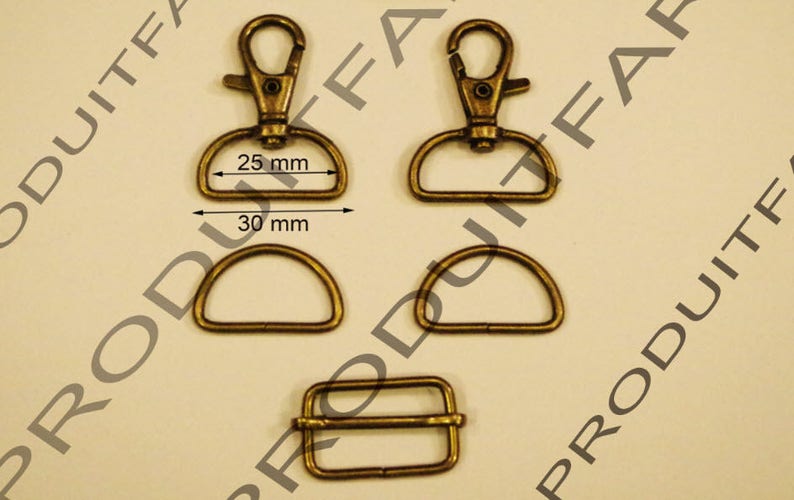 Lot de 3 Nécessaire à Bandoulières Bronze Anneau Mousqueton passant Sac Cabas 30 MM image 1